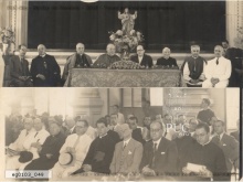 Mesa com autoridades e plateia da cerimônia de instalação dos cursos das Faculdades Católicas. Fotógrafo desconhecido.